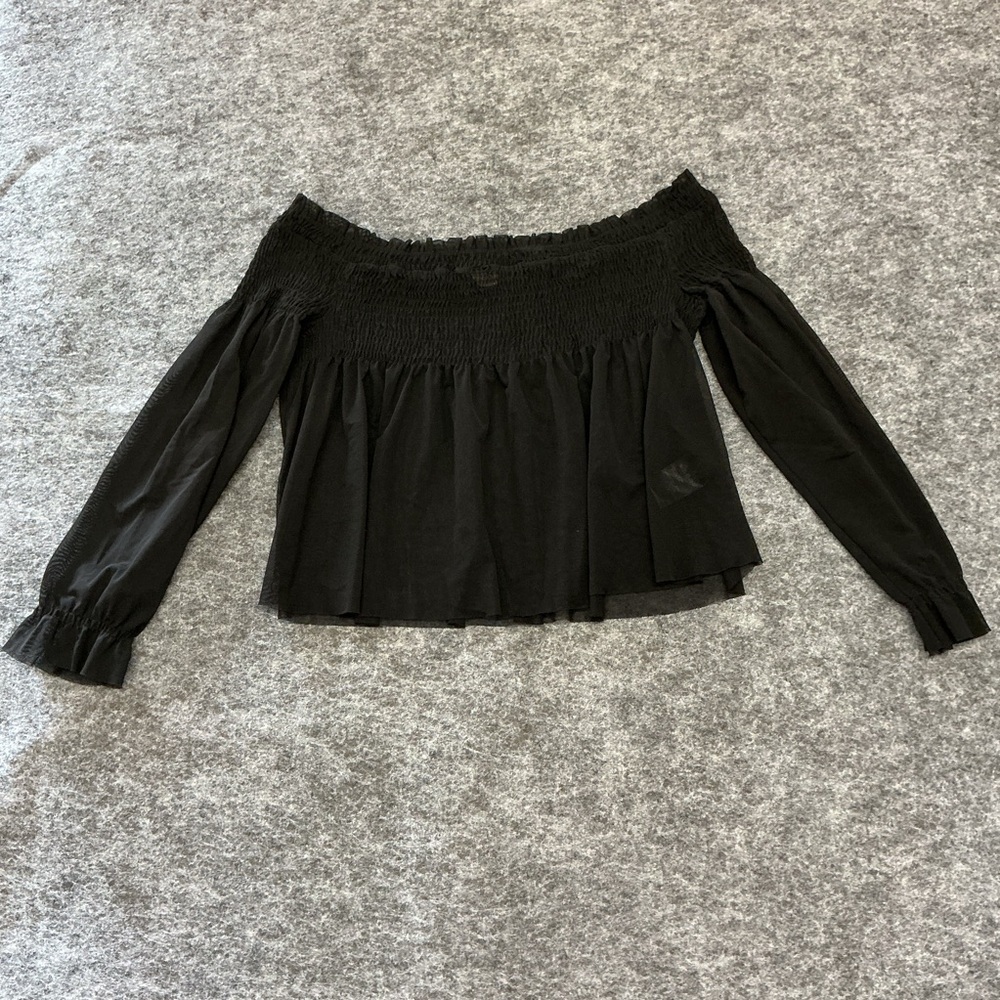Pins And Needles Black Sheer Mesh Off Shoulder Blouse aaa